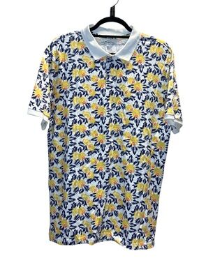 Ben Sherman White Polo with Yellow Floral and Navy Leaf Print
